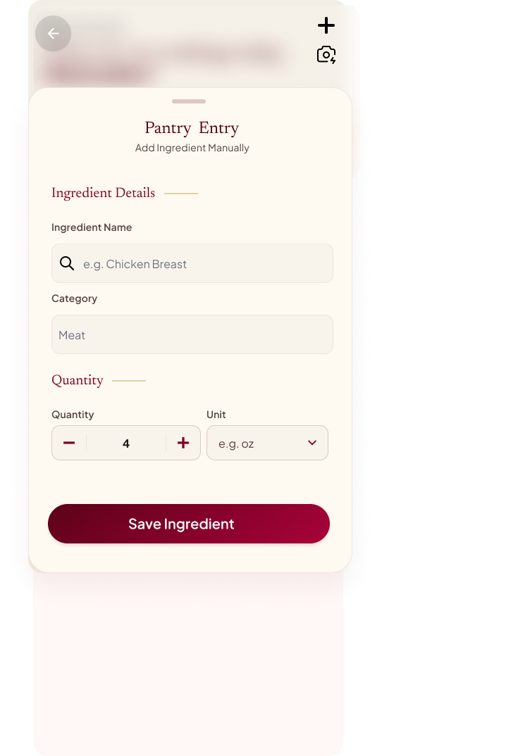 Input pantry ingredient form mockup